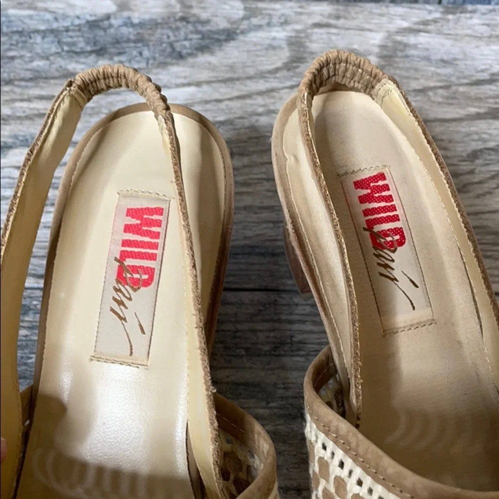 Wild Pair Boho Leather Slip On Basketweave Mule Heels Tan 7.5B - Picture 14 of 15